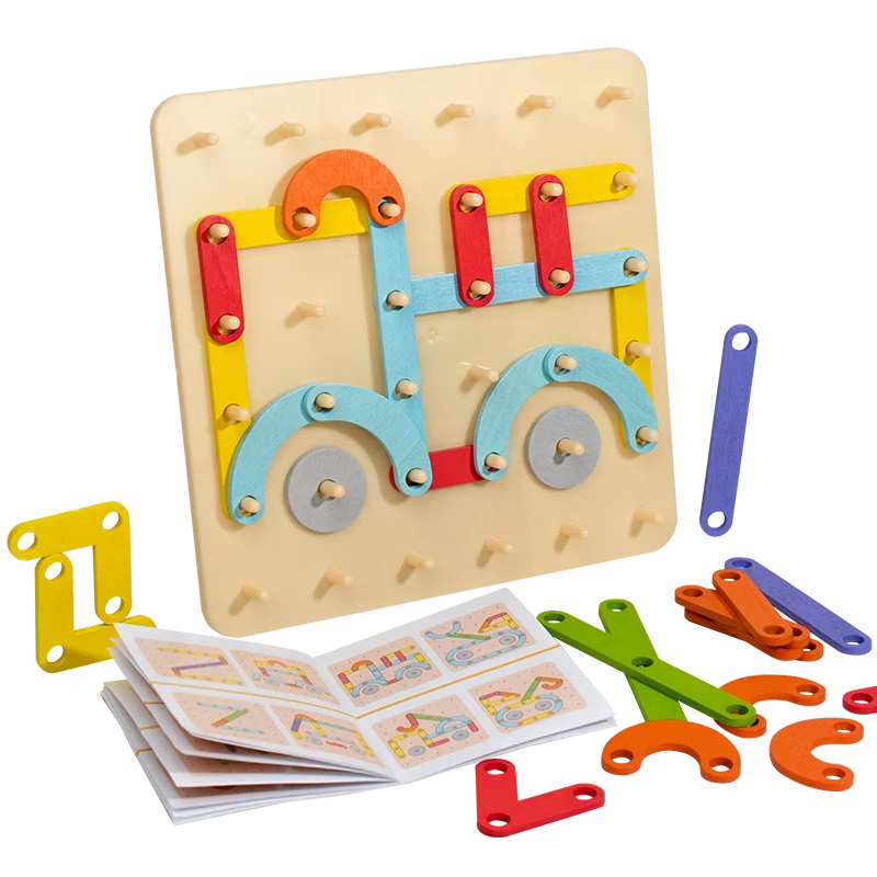 Children Wooden Geoboard Toys Nail Board Geometric Column Set Construction Puzzle Geometric Pegboard Montessori Sensory Toy