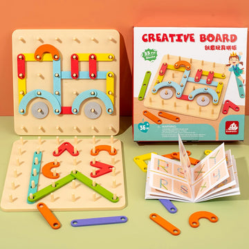 Children Wooden Geoboard Toys Nail Board Geometric Column Set Construction Puzzle Geometric Pegboard Montessori Sensory Toy